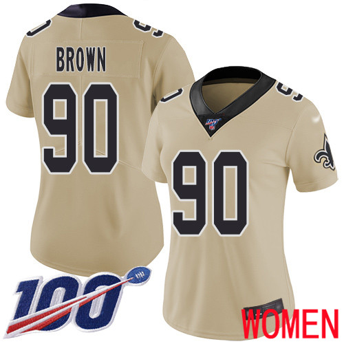 New Orleans Saints Limited Gold Women Malcom Brown Jersey NFL Football #90 100th Season Inverted Legend Jersey->youth nfl jersey->Youth Jersey